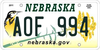 NE license plate AOF994