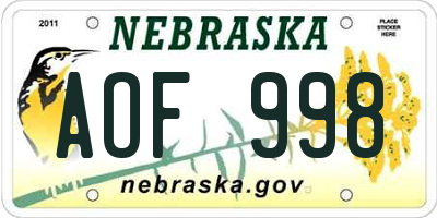 NE license plate AOF998