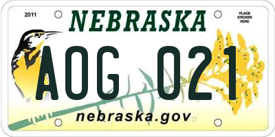 NE license plate AOG021
