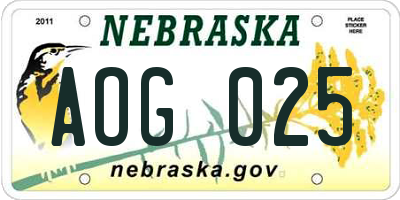 NE license plate AOG025