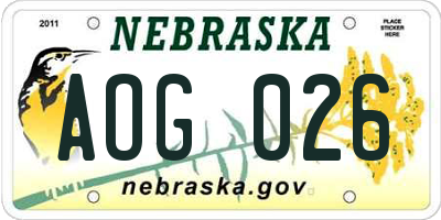 NE license plate AOG026