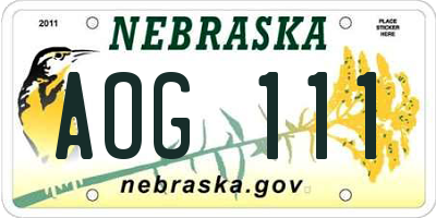 NE license plate AOG111