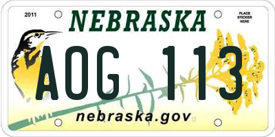 NE license plate AOG113