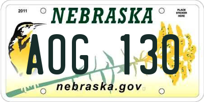 NE license plate AOG130