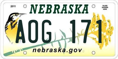 NE license plate AOG171