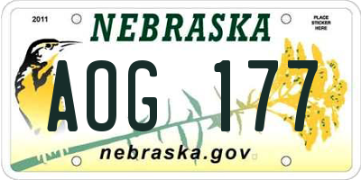NE license plate AOG177