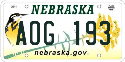 NE license plate AOG193