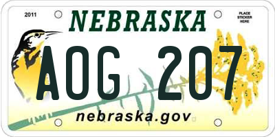 NE license plate AOG207