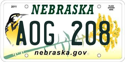 NE license plate AOG208