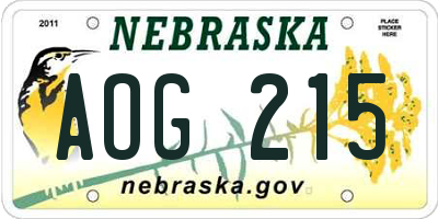 NE license plate AOG215