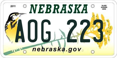 NE license plate AOG223
