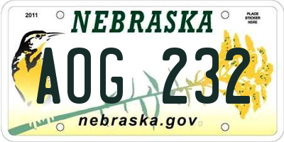 NE license plate AOG232