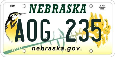 NE license plate AOG235