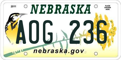 NE license plate AOG236