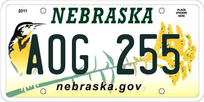 NE license plate AOG255