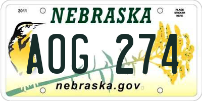 NE license plate AOG274