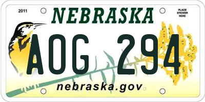 NE license plate AOG294
