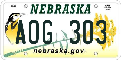 NE license plate AOG303