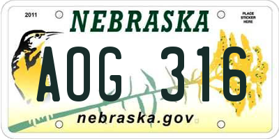 NE license plate AOG316