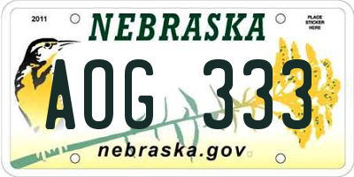 NE license plate AOG333