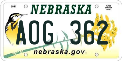 NE license plate AOG362