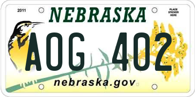 NE license plate AOG402