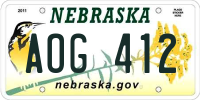 NE license plate AOG412