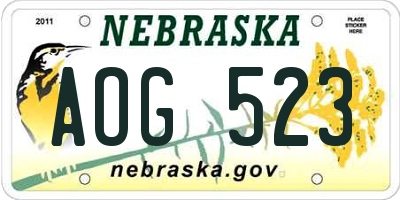 NE license plate AOG523