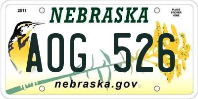 NE license plate AOG526
