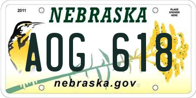 NE license plate AOG618