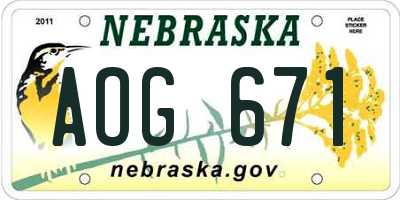 NE license plate AOG671