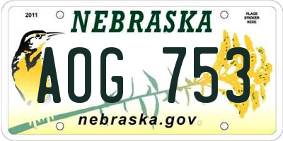 NE license plate AOG753