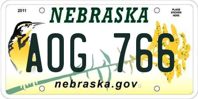 NE license plate AOG766