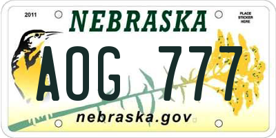 NE license plate AOG777