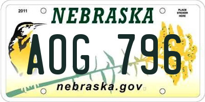 NE license plate AOG796