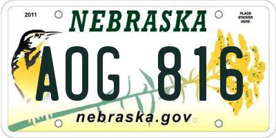 NE license plate AOG816