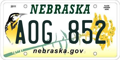 NE license plate AOG852