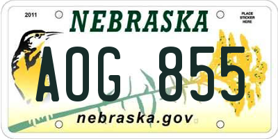 NE license plate AOG855