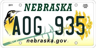 NE license plate AOG935