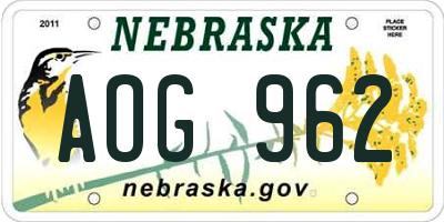 NE license plate AOG962