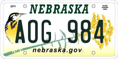 NE license plate AOG984