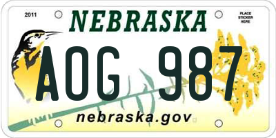NE license plate AOG987