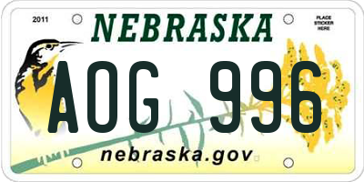 NE license plate AOG996