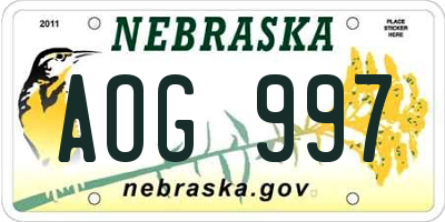 NE license plate AOG997