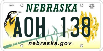NE license plate AOH138
