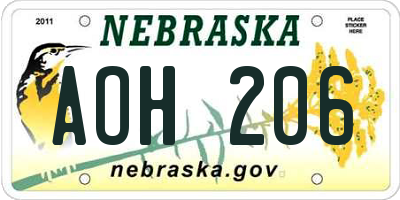 NE license plate AOH206