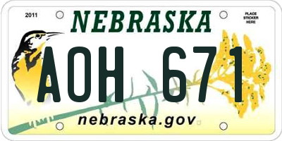 NE license plate AOH671