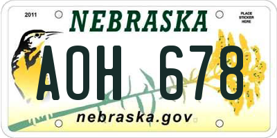 NE license plate AOH678