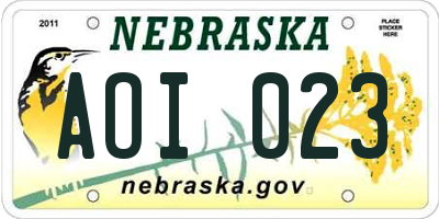 NE license plate AOI023