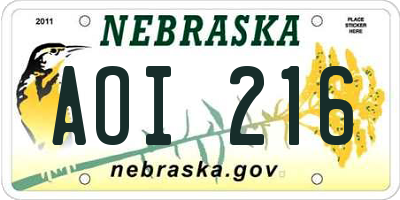 NE license plate AOI216
